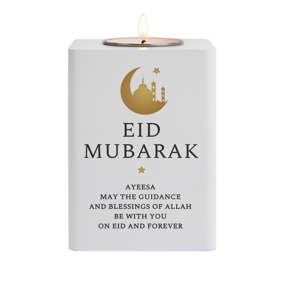Personalised Eid White Wooden Tea Light Holder £13.49